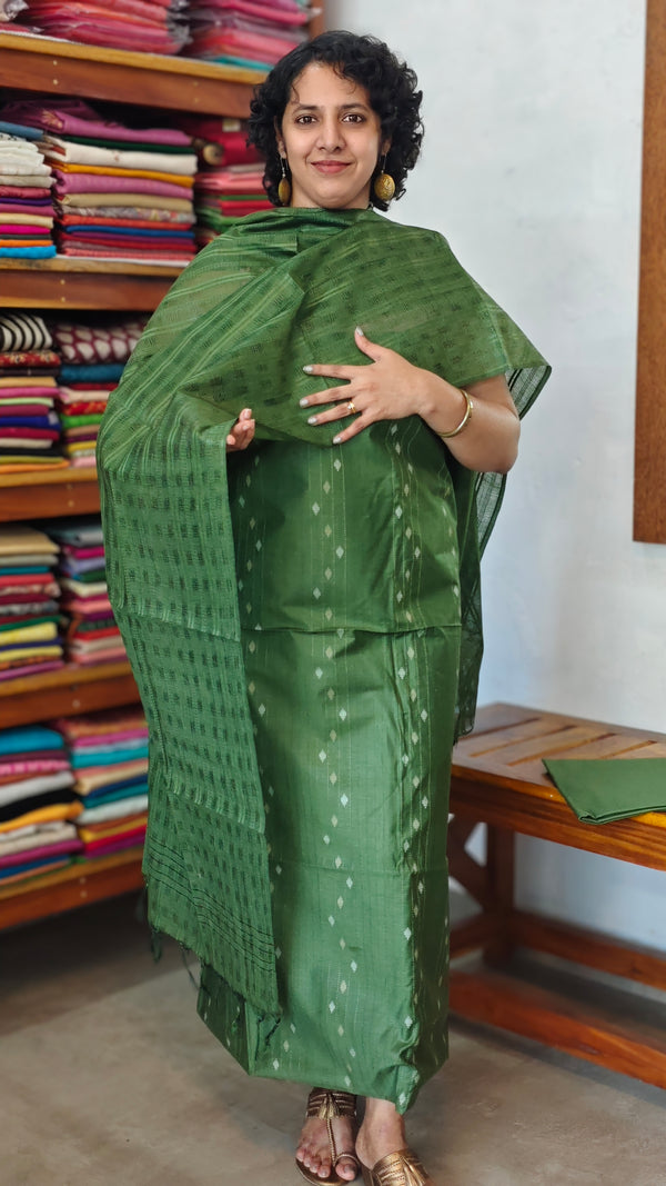 Green Woven Semi Silk Suit - EW79 - B