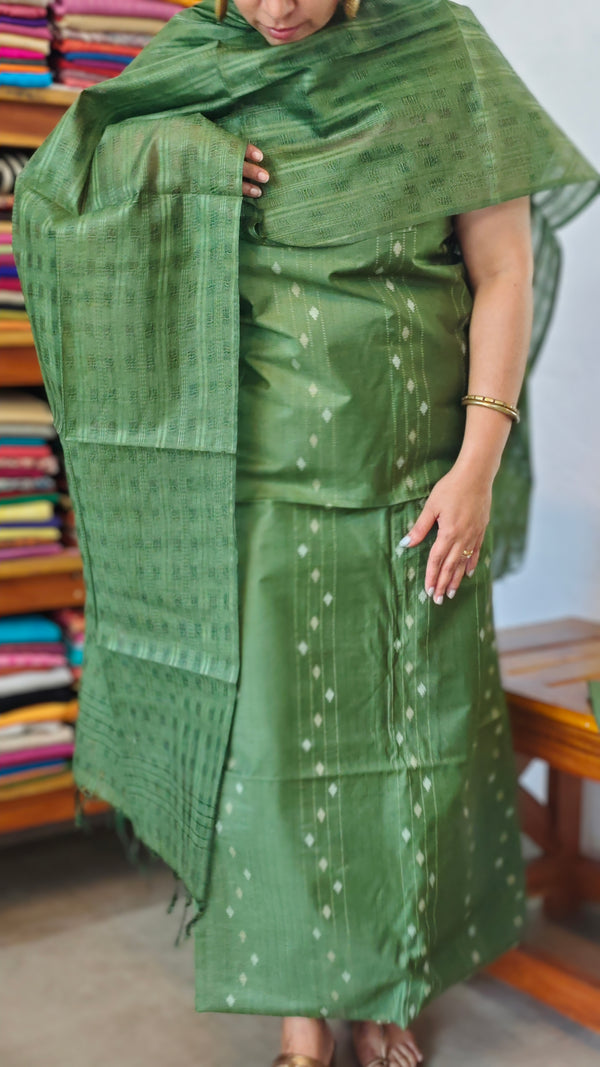 Green Woven Semi Silk Suit - EW79 - B