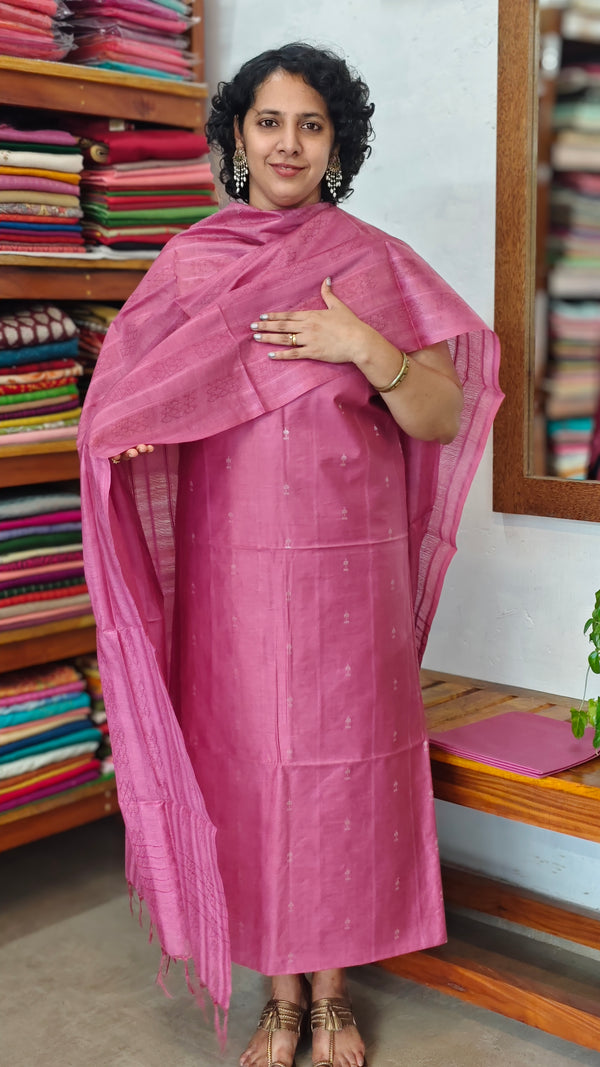 Pink Woven Semi Silk Suit - EW79