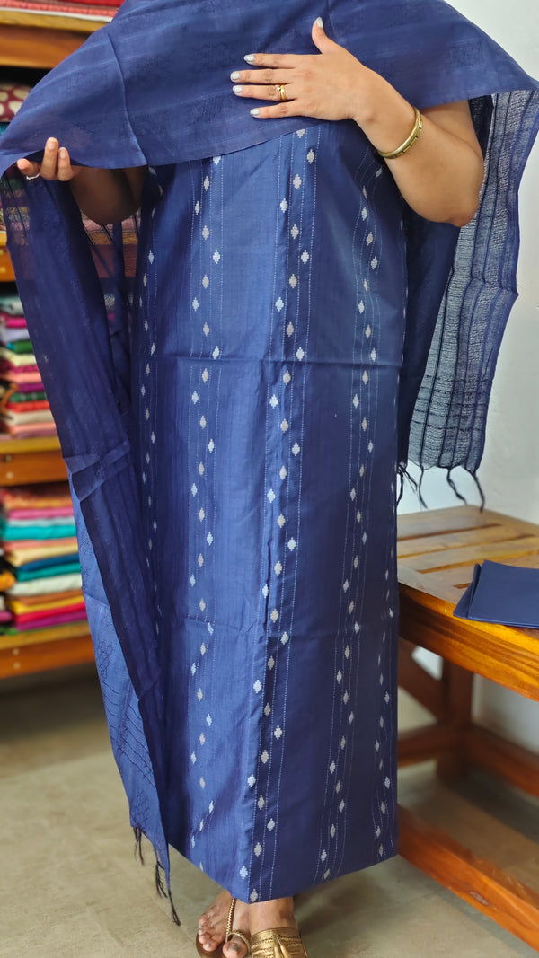 Navy Blue Woven Semi Silk Suit - EW79