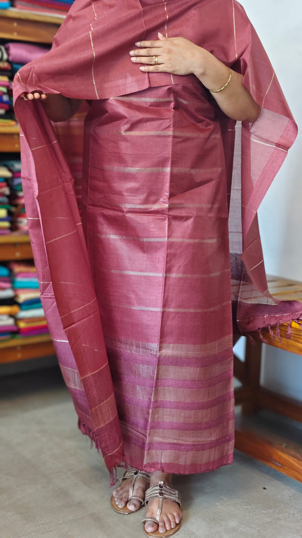 Dusty Maroon Noel Tussar silk suit with Zari Weaving - H834
