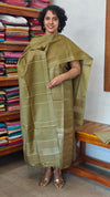 Olive Green Noel Tussar Silk Suit with Zari weaving - H834