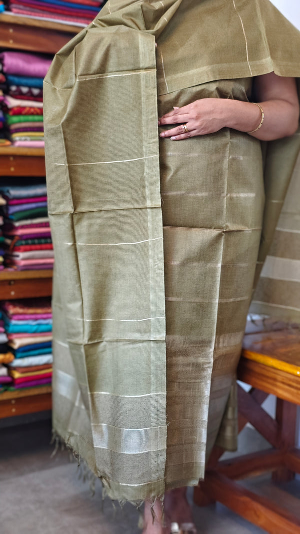 Olive Green Noel Tussar Silk Suit with Zari weaving - H834