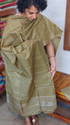 Olive Green Noel Tussar Silk Suit with Zari weaving - H834