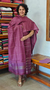 Wine Noel Tussar Silk Suit with Zari Weaving - H834