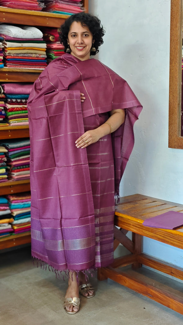 Wine Noel Tussar Silk Suit with Zari Weaving - H834