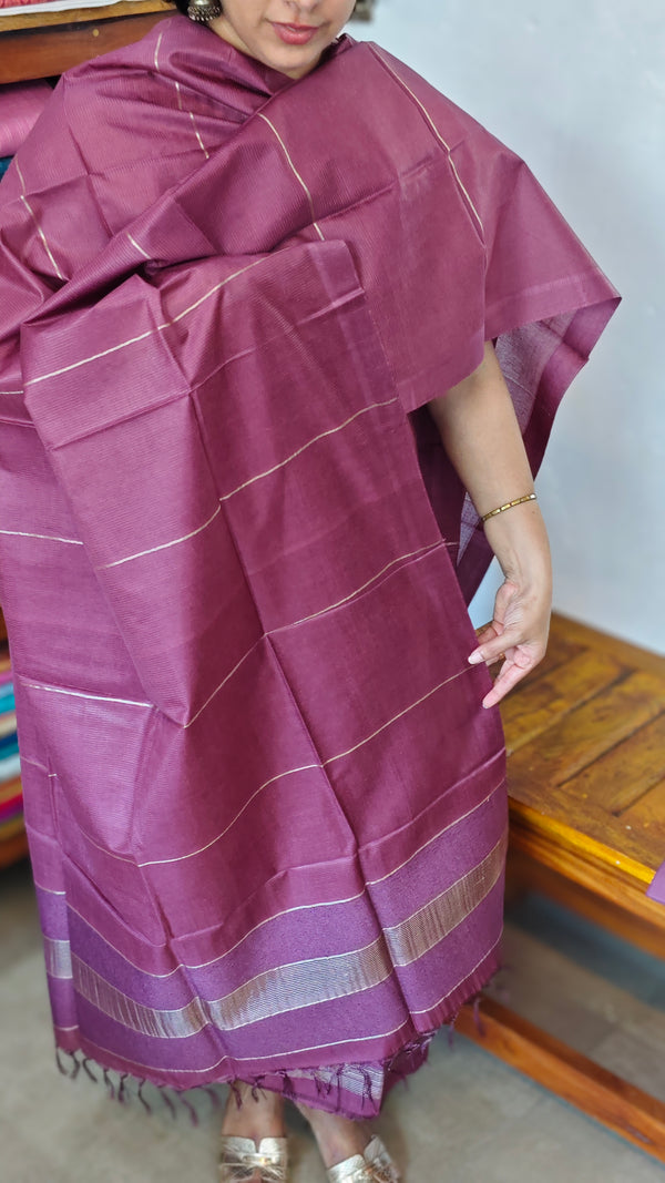 Wine Noel Tussar Silk Suit with Zari Weaving - H834