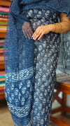Indigo Block Printed Kota Doria Suit - A - GD331