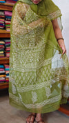 Moss Green Block Printed Kota Doria Suit - GD331