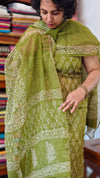 Moss Green Block Printed Kota Doria Suit - GD331