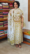 Off White and Olive Green Block Printed Kota Doria Suit - GD331