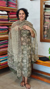 Pine Green Block Printed Kota Doria Suit - GD331