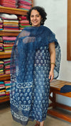 Indigo Blue Block Printed Kota Doria Suit - B - GD331
