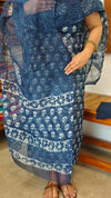 Indigo Blue Block Printed Kota Doria Suit - B - GD331