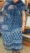 Indigo Blue Block Printed Kota Doria Suit - B - GD331