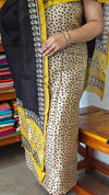 Beige and Black Block Printed Chanderi Silk Suit - MC059