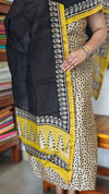 Beige and Black Block Printed Chanderi Silk Suit - MC059