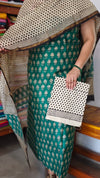 Green and Beige Block Printed Chanderi Silk Suit - MC059