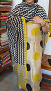 Beige, Mustard and Black Block Printed Chanderi Silk Suit - MC059