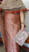 Beige and Brick Red Checked Chanderi Silk Suit - MC059