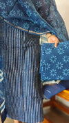 Indigo Stripes Block Printed Chanderi Silk Suit - MC059