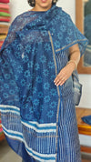 Indigo Stripes Block Printed Chanderi Silk Suit - MC059