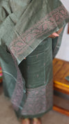 Fern Green Semi Tussar Suit with Copper Thread Embroidery - TTV4