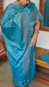 Firozi Blue Semi Tussar Suit with Copper Thread Embroidery - TTV4