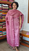 Onion Pink Semi Tussar Suit with Copper Thread Embroidery - TTV4
