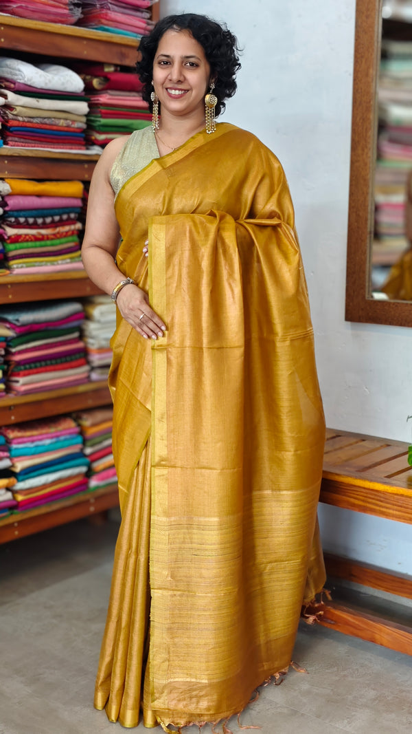 Golden Mustard Pure Moonga Tissue Silk Saree - SM32