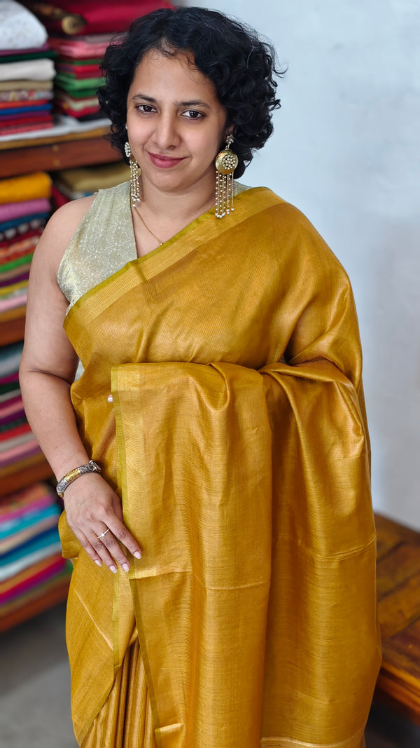 Golden Mustard Pure Moonga Tissue Silk Saree - SM32