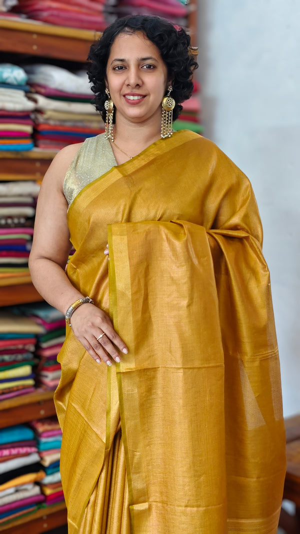 Golden Mustard Pure Moonga Tissue Silk Saree - SM32