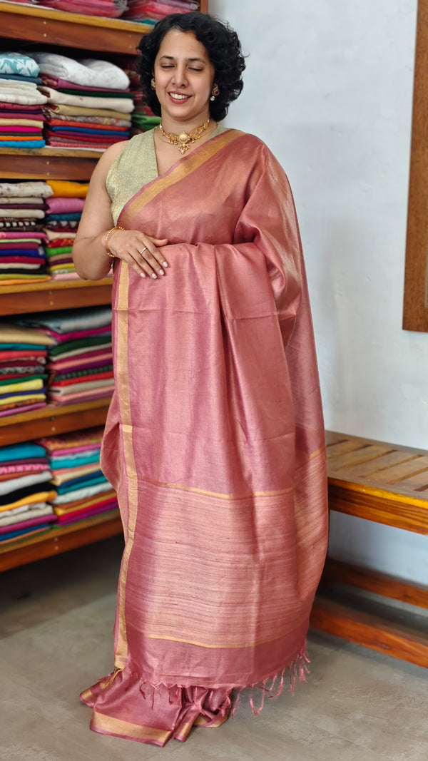 Dusty Mauve Pure Moonga Tissue Silk Saree - SM32