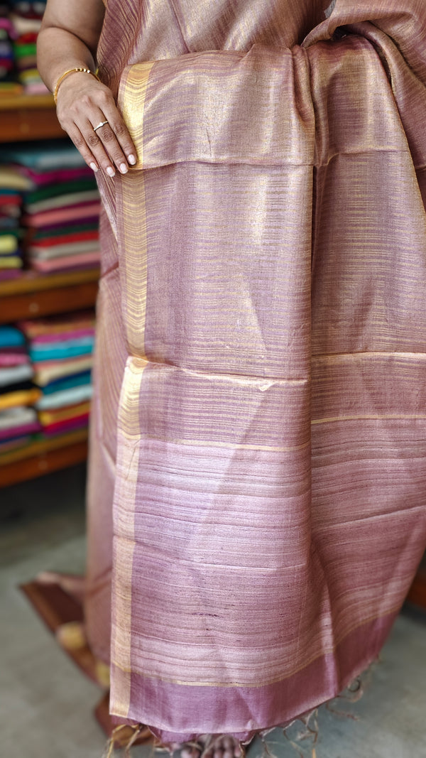 Golden Mauve Pure Moonga Tissue Silk Saree - SM32