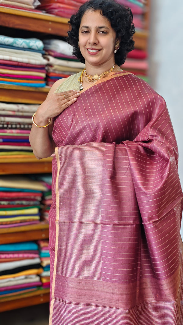 Burgundy Pure Moonga Tissue Silk Saree - SM32