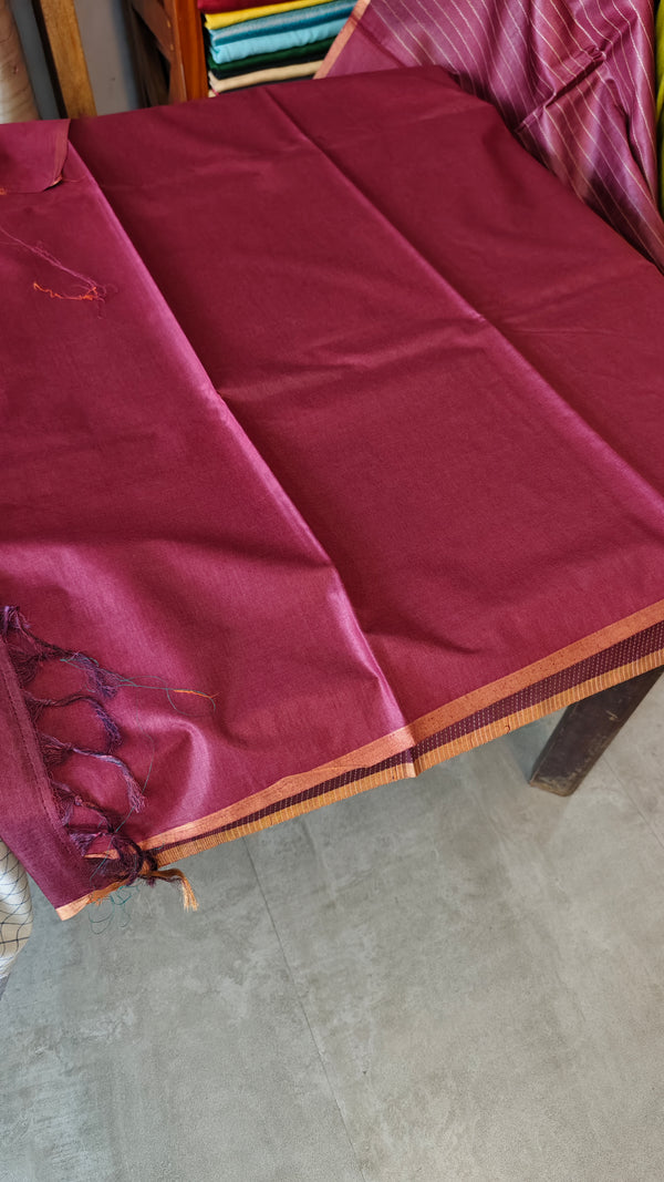 Burgundy Pure Moonga Tissue Silk Saree - SM32