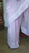 Lavender Organdy Saree with Cotton Applique - 7188