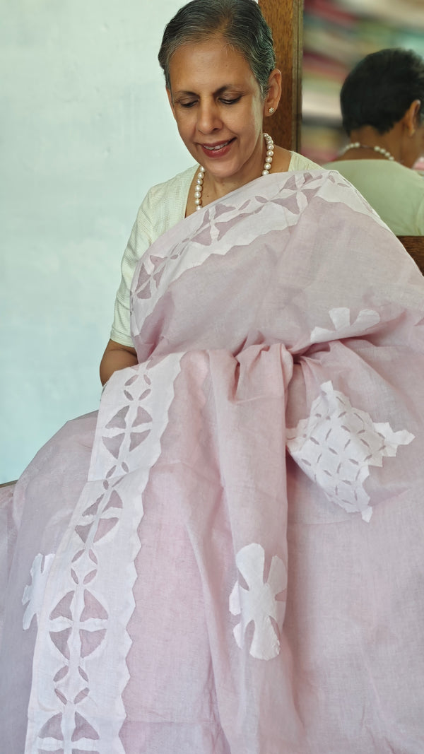 Lilac Organdy Saree with Cotton Applique - 7188