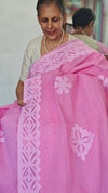 Rose Pink Organdy Saree with Cotton Applique - 7188