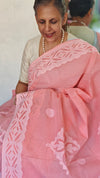 Peach Organdy Saree with Cotton Applique - 7188
