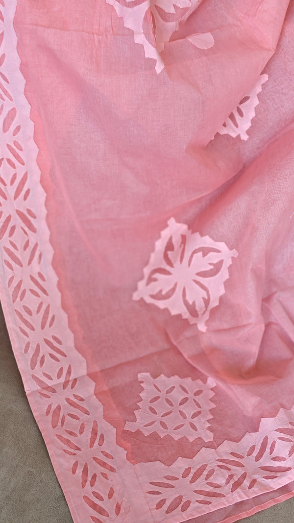 Peach Organdy Saree with Cotton Applique - 7188