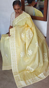 Canary Yellow Organdy Saree with Cotton Applique - 7188
