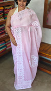 Baby Pink Organdy Saree with Cotton Applique - 7188