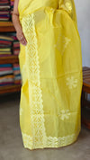 Yellow Organdy Saree with Cotton Applique - 7188