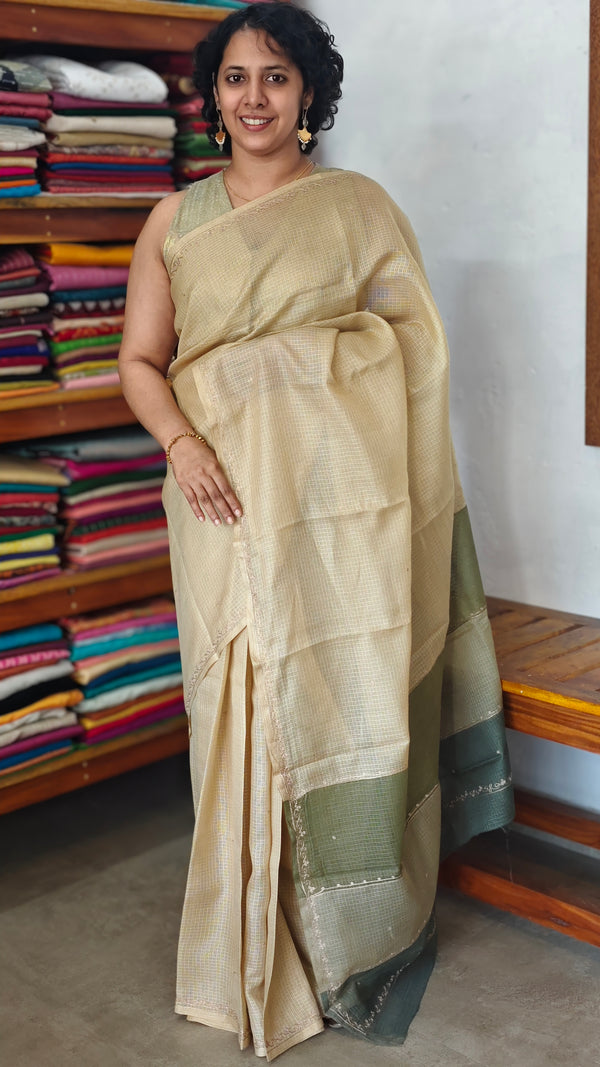 Light Beige Kota Saree with Hand Pita Work - KX45