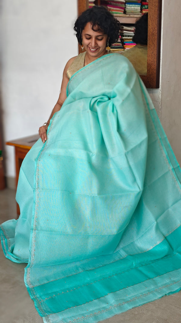 Cyan Blue Kota Saree with Hand Pita Work - KX45