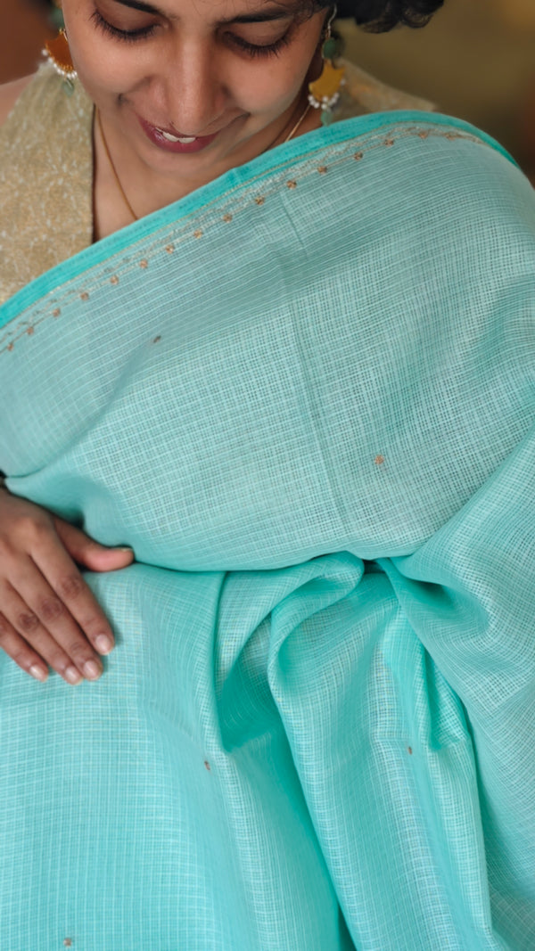 Cyan Blue Kota Saree with Hand Pita Work - KX45