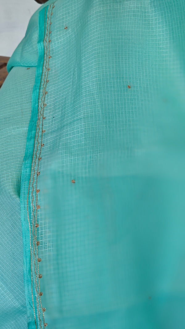 Cyan Blue Kota Saree with Hand Pita Work - KX45