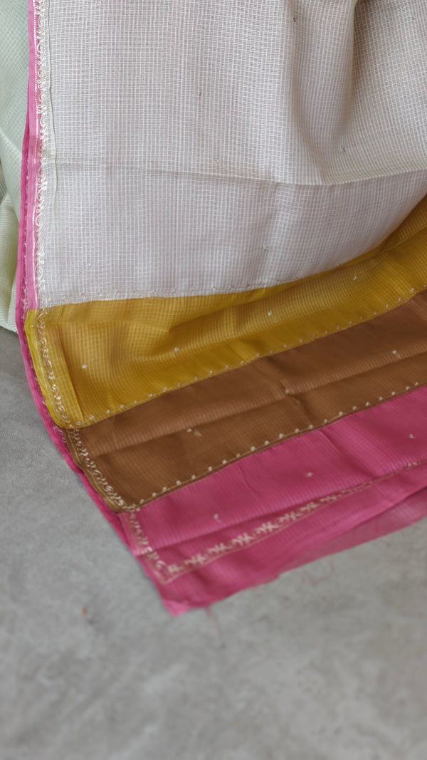 Pale Lime Green Kota Saree with Hand Pita Work - KX45