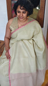 Pale Lime Green Kota Saree with Hand Pita Work - KX45